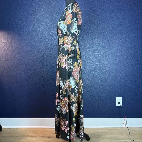 Zara Floral Print Maxi Buttondown Shirt Dress, Black/Brown/Pink, Size XS - Picture 11 of 12